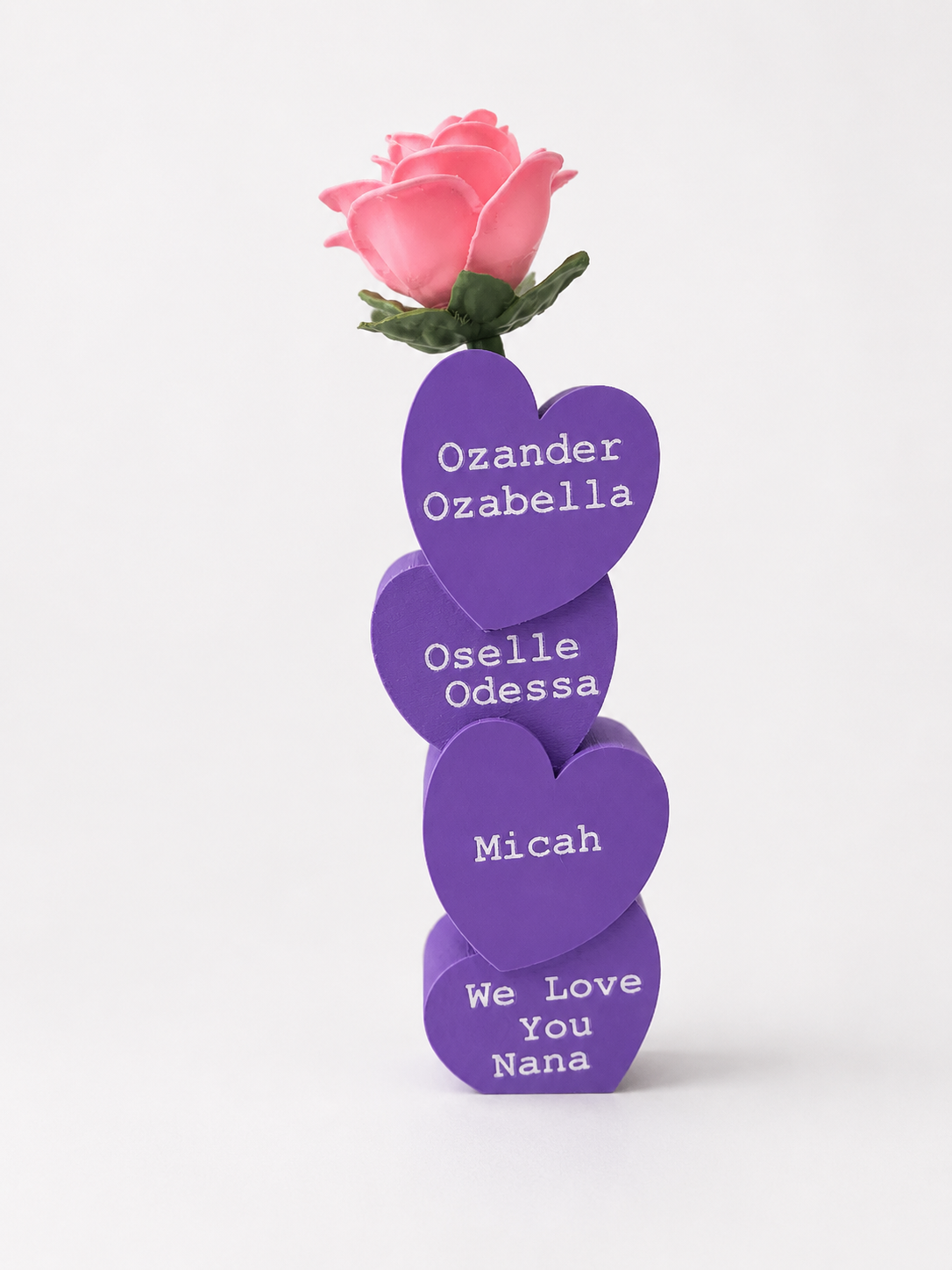 Personalized Heart Vase with Names & Dates | Optional 3D Printed Rose