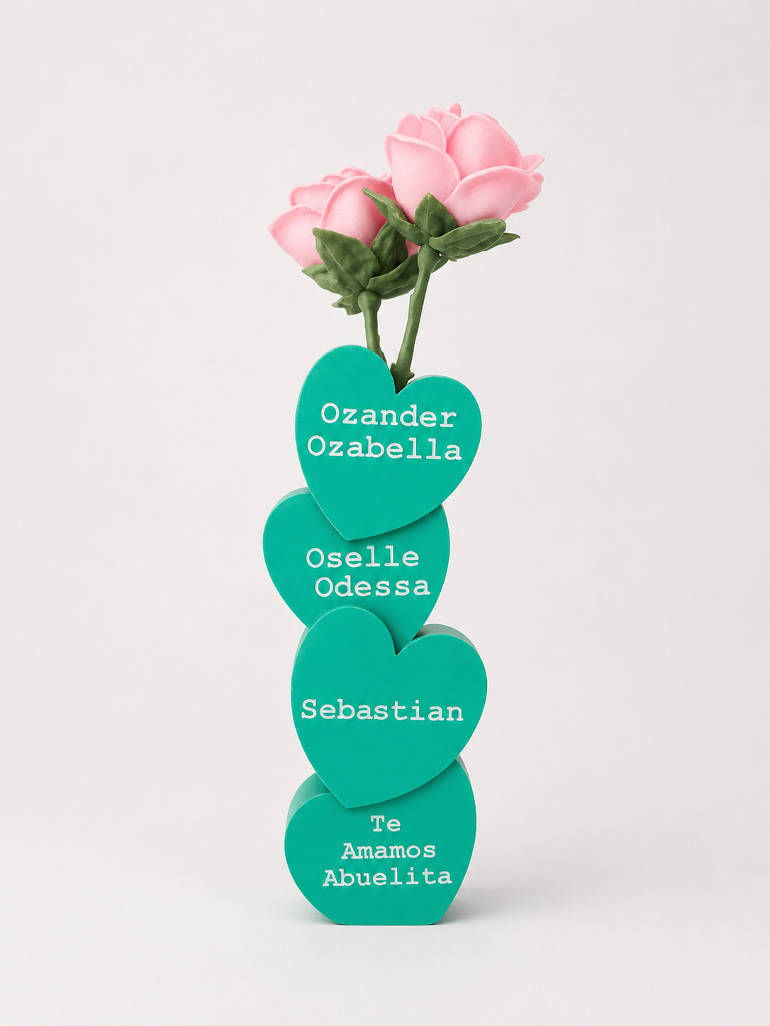 Personalized Heart Vase with Names & Dates | Optional 3D Printed Rose