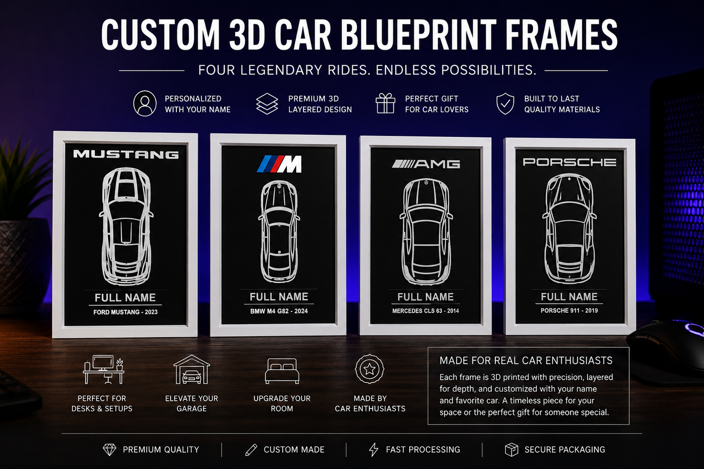3D Car Blueprint Frame
